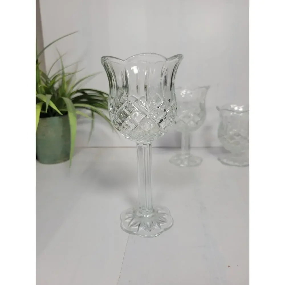 Vintage Homco Glass Tulip Candle Holders Set, Home Interiors Tiered Votive Cups